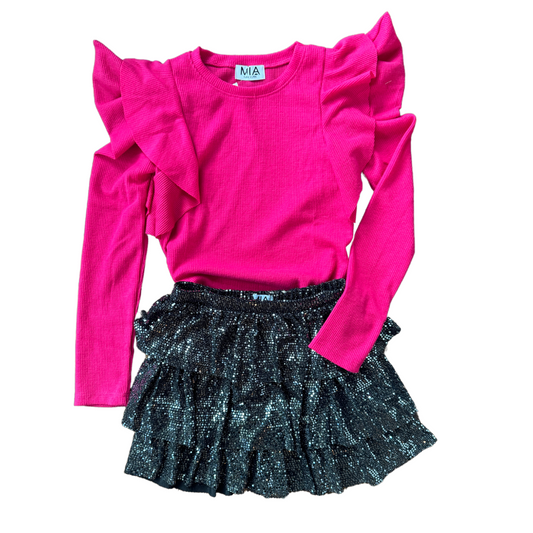 Girls Black Metallic Layered Skirt