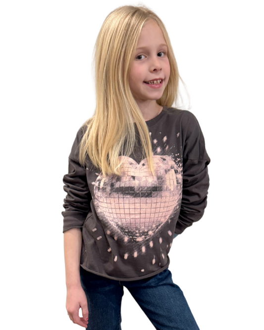 Girls Heart Disco Ball Long Sleeve Tee