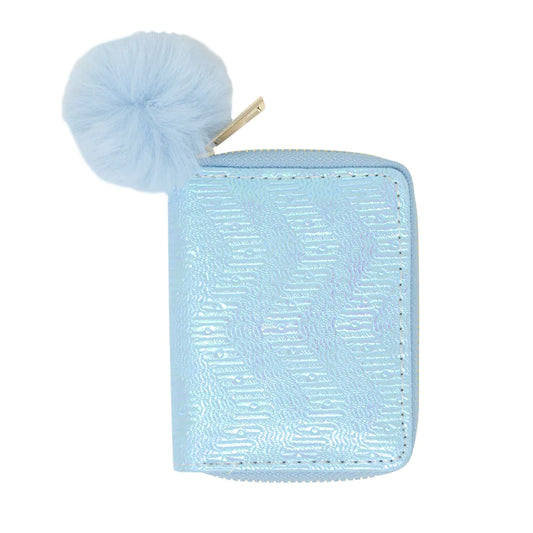 Blue Wallet with Pom Poms