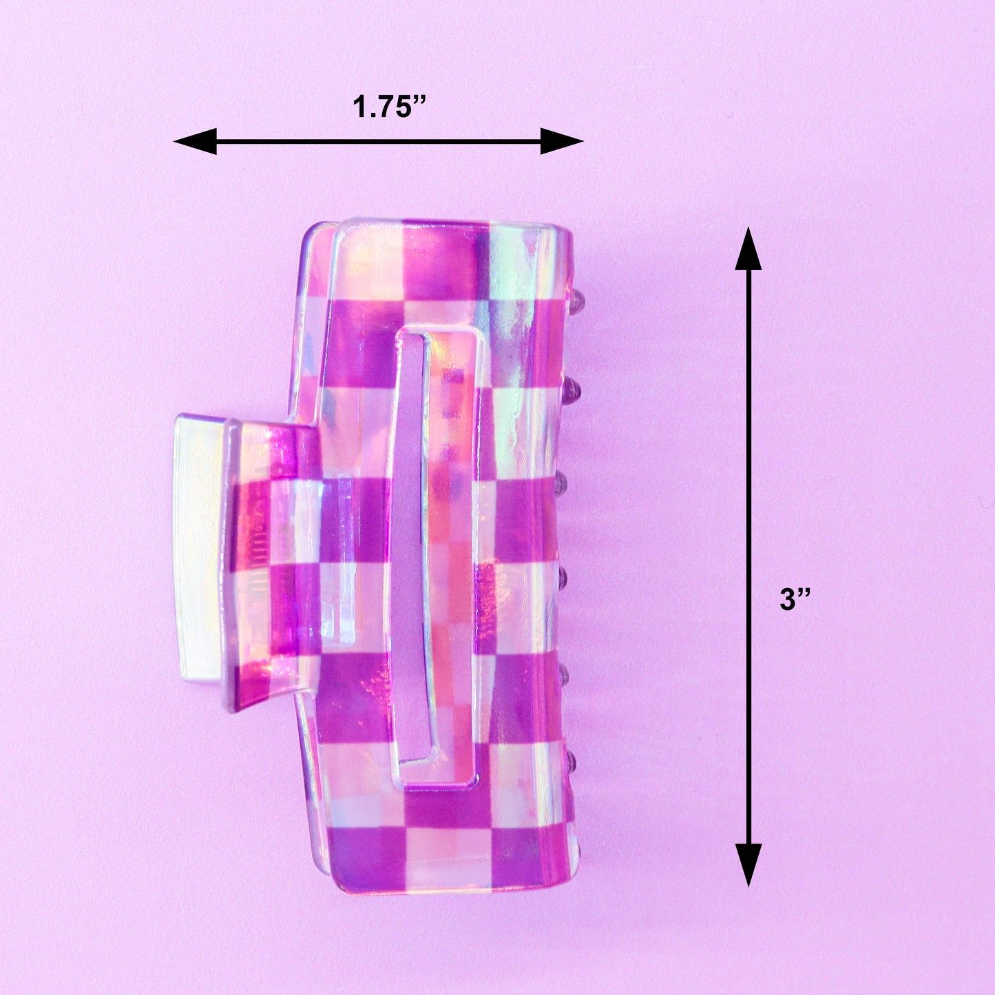 Medium Square Iridescent Checkered Hair Claw Clip