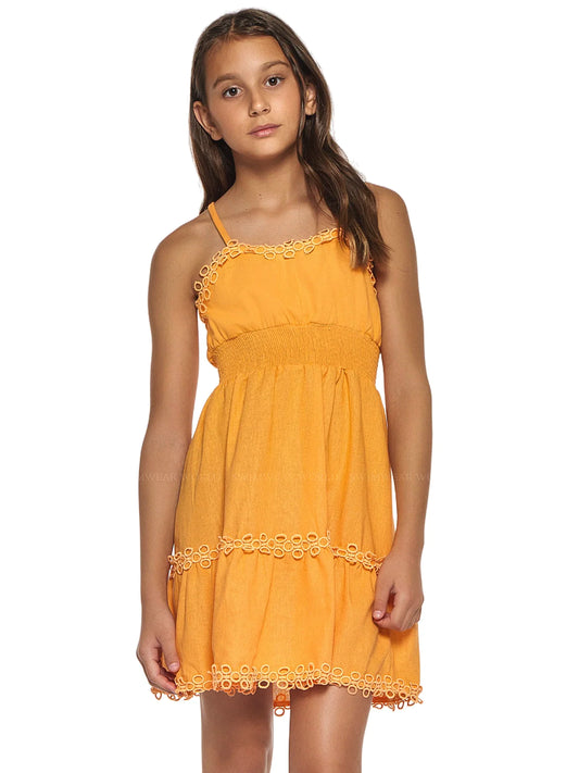 Girls Orange Eyelet Dress