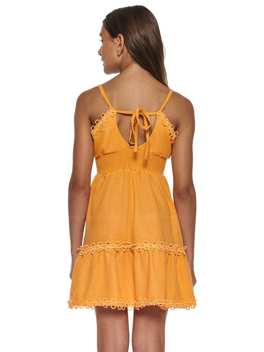 Girls Orange Eyelet Dress