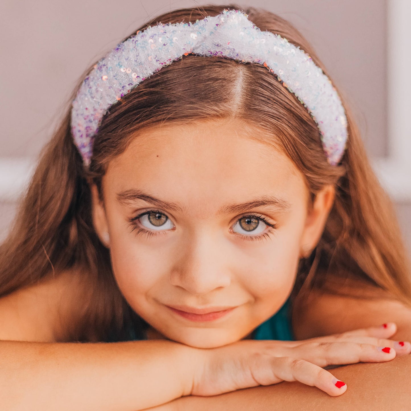 Girls White Sequin Knotted Headband