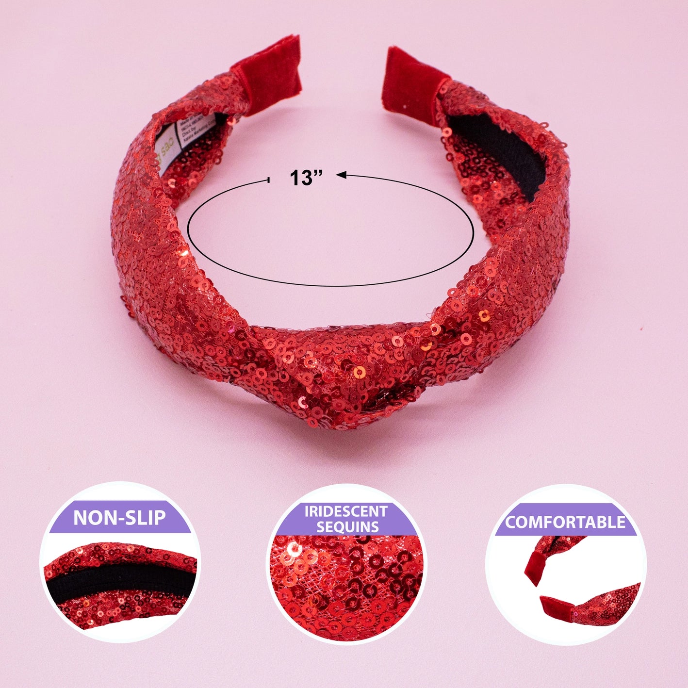 Girls Red Sequin Knotted Headband