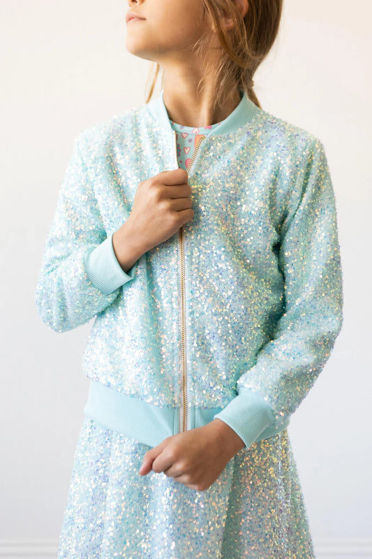 Girls Aqua Sequin Jacket