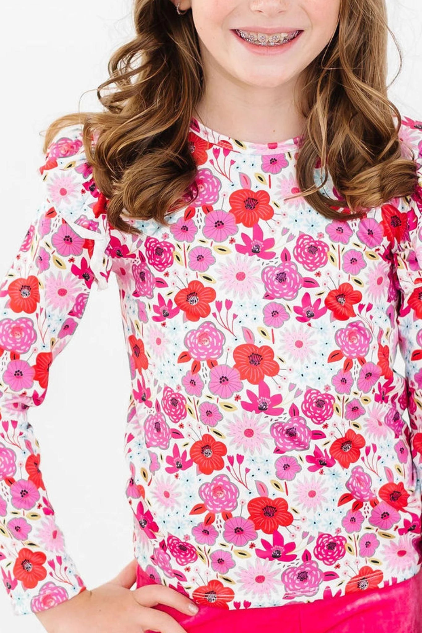 Girls Secret Garden Print L/S Ruffle Tee