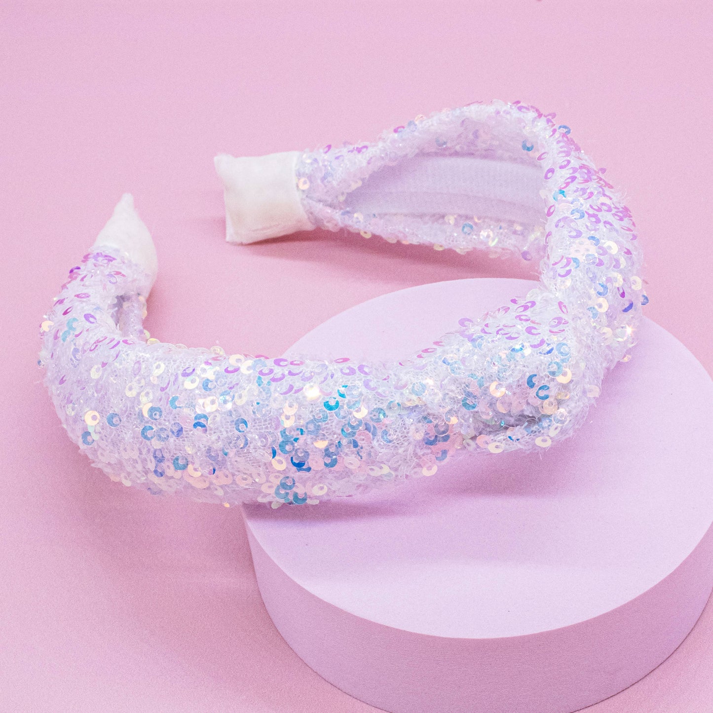 Girls White Sequin Knotted Headband