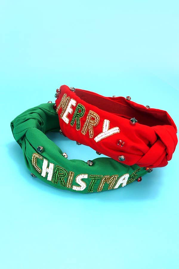 Girls Green Knotted Merry Christmas Headband