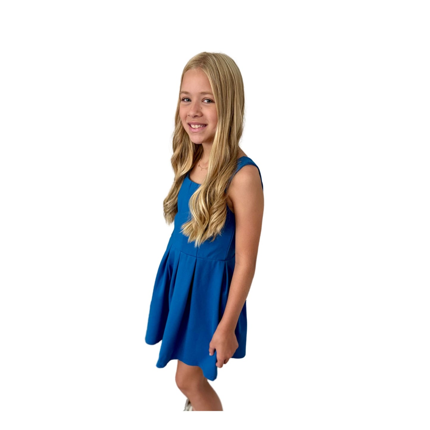 Girls Blue Box Pleated Dress