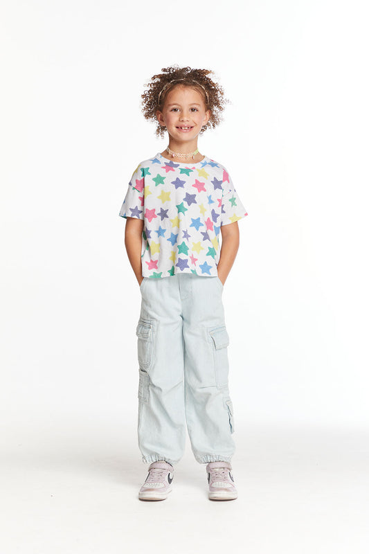 Girls Cropped Rainbow Stars Tee