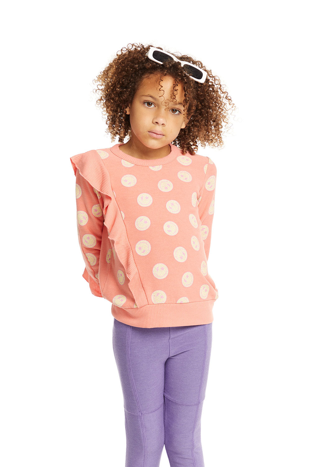 Girls Long Sleeve Smiley Ruffle Top