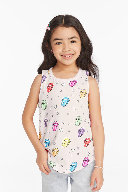 Camiseta sin mangas con lengua de los Rolling Stones para niñas