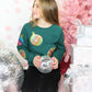 Girls Sequin Ornament Cropped Green Sweatshirt