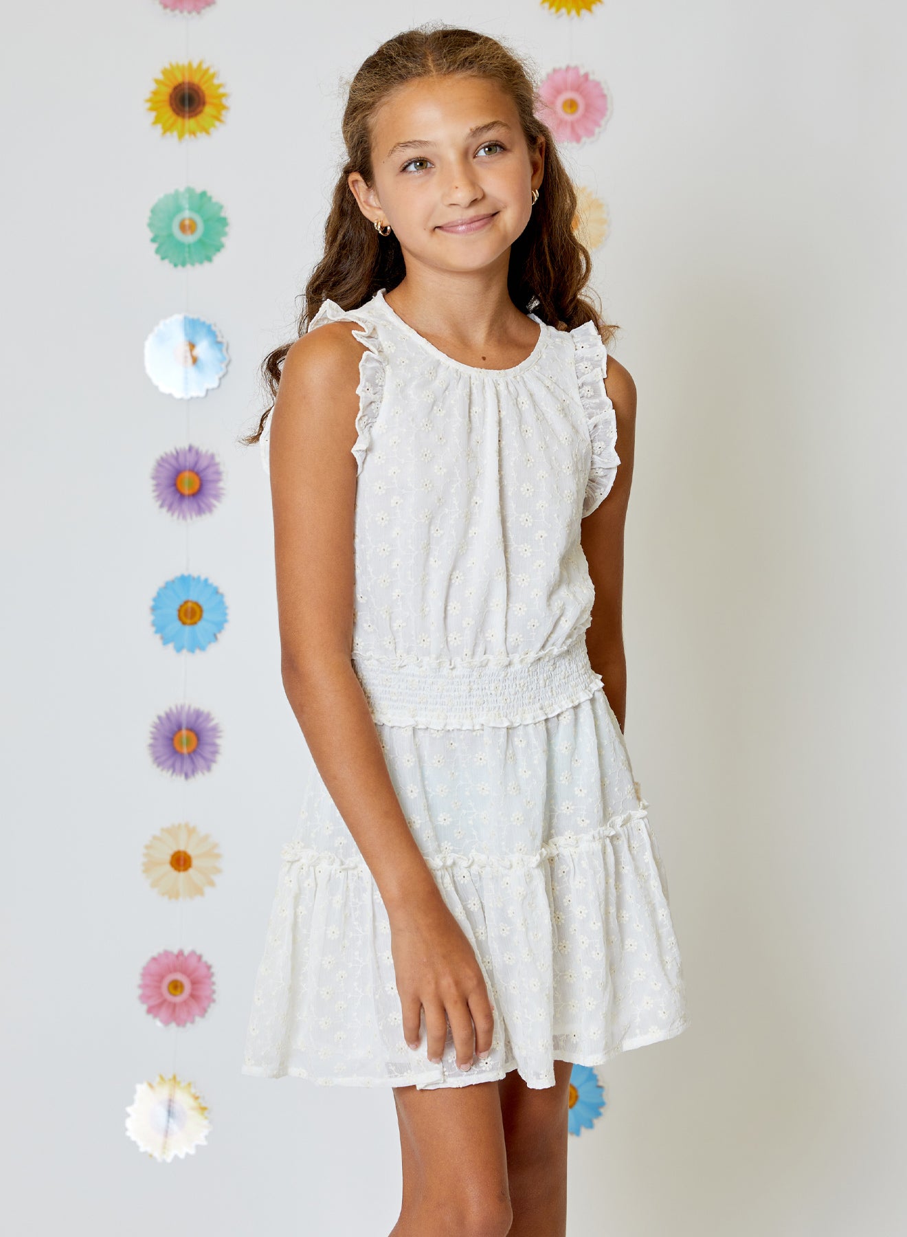 Girls White Embroidered Dress