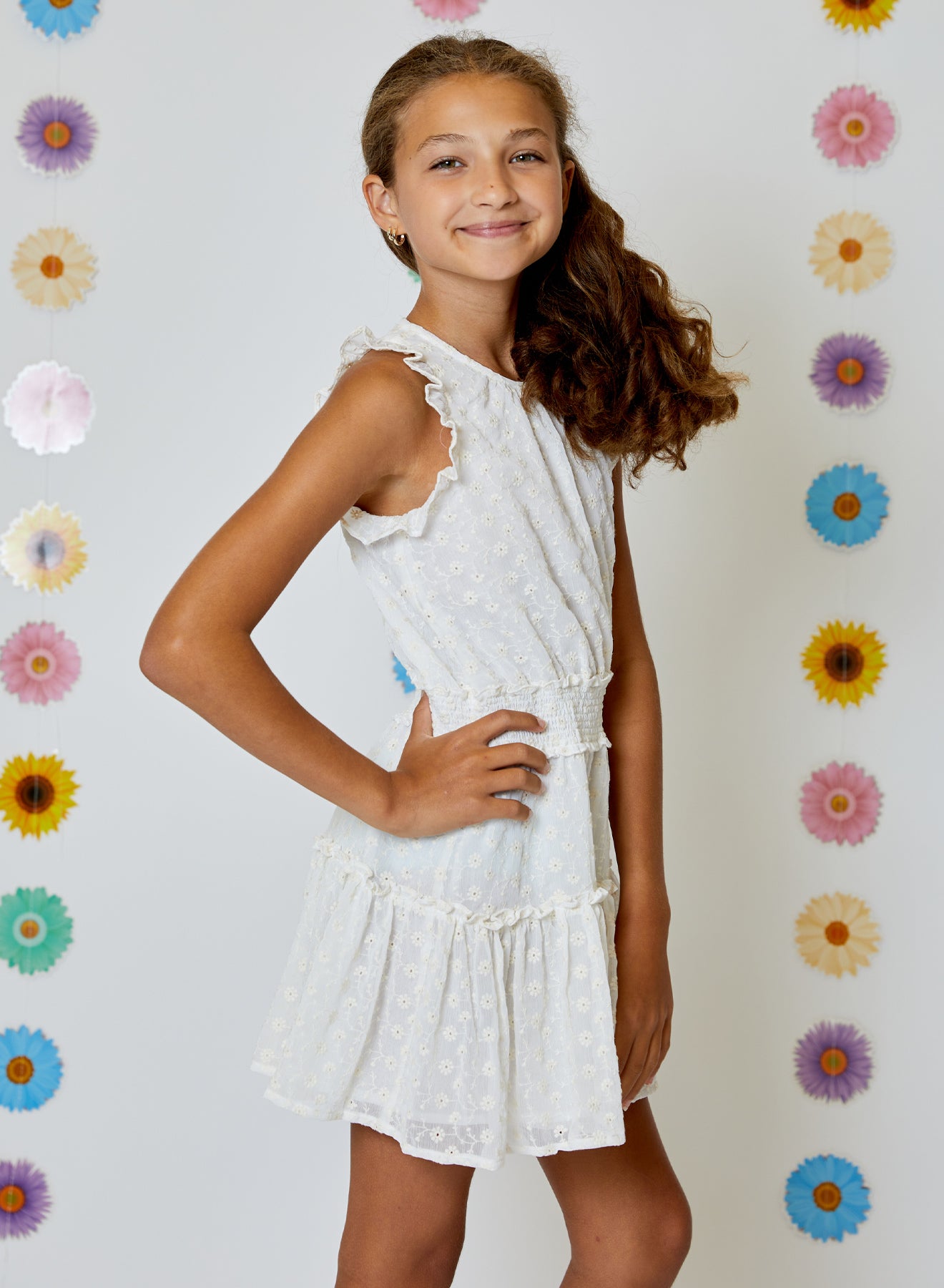 Girls White Embroidered Dress