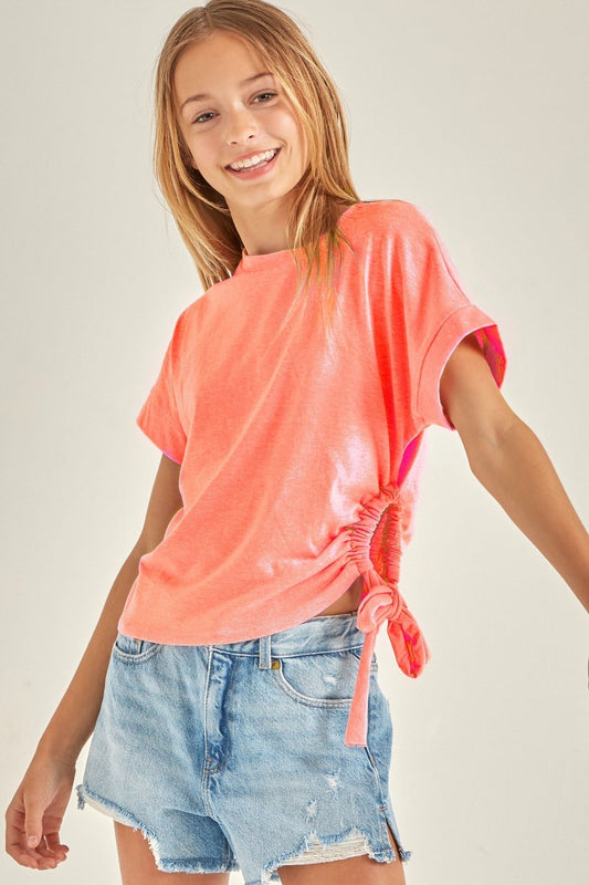 Girls Drawstring Cut Out Top