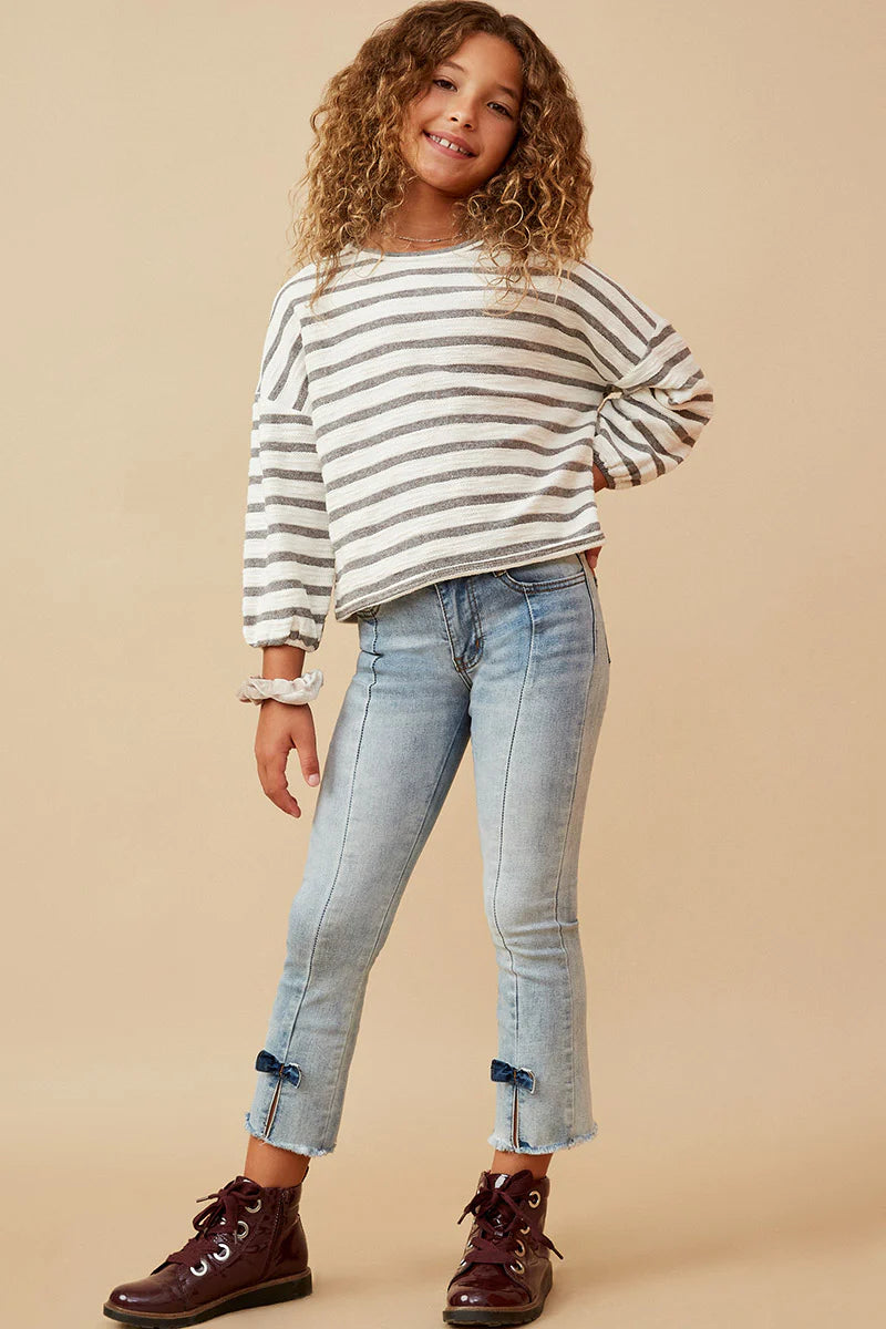 Girls Striped Cropped Knit Top