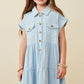 Girls Textured Button Down Collared Dress