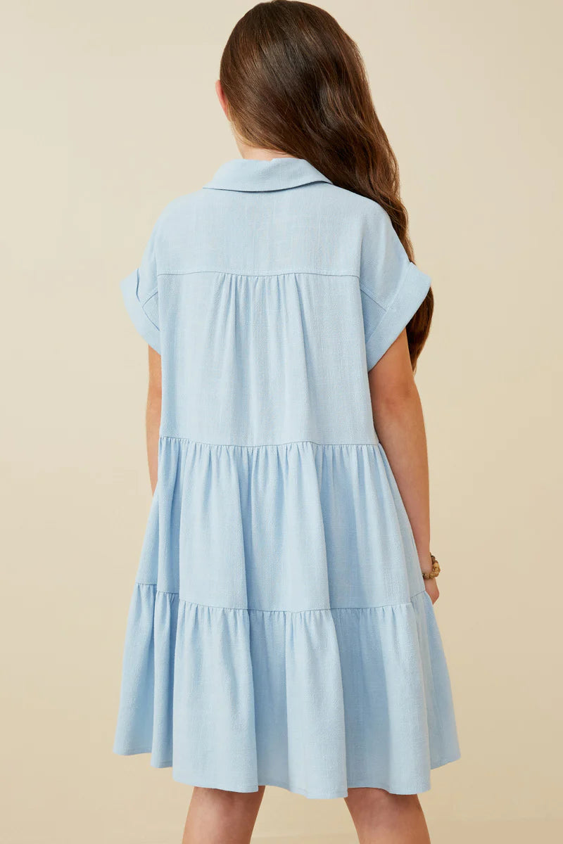 Girls Textured Button Down Collared Dress