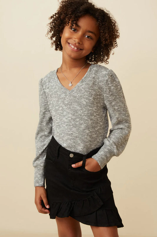 Girls Textured V-Neck Top