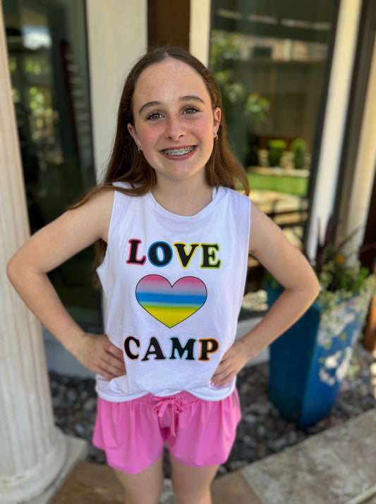 Girls White Love Camp Muscle Tank