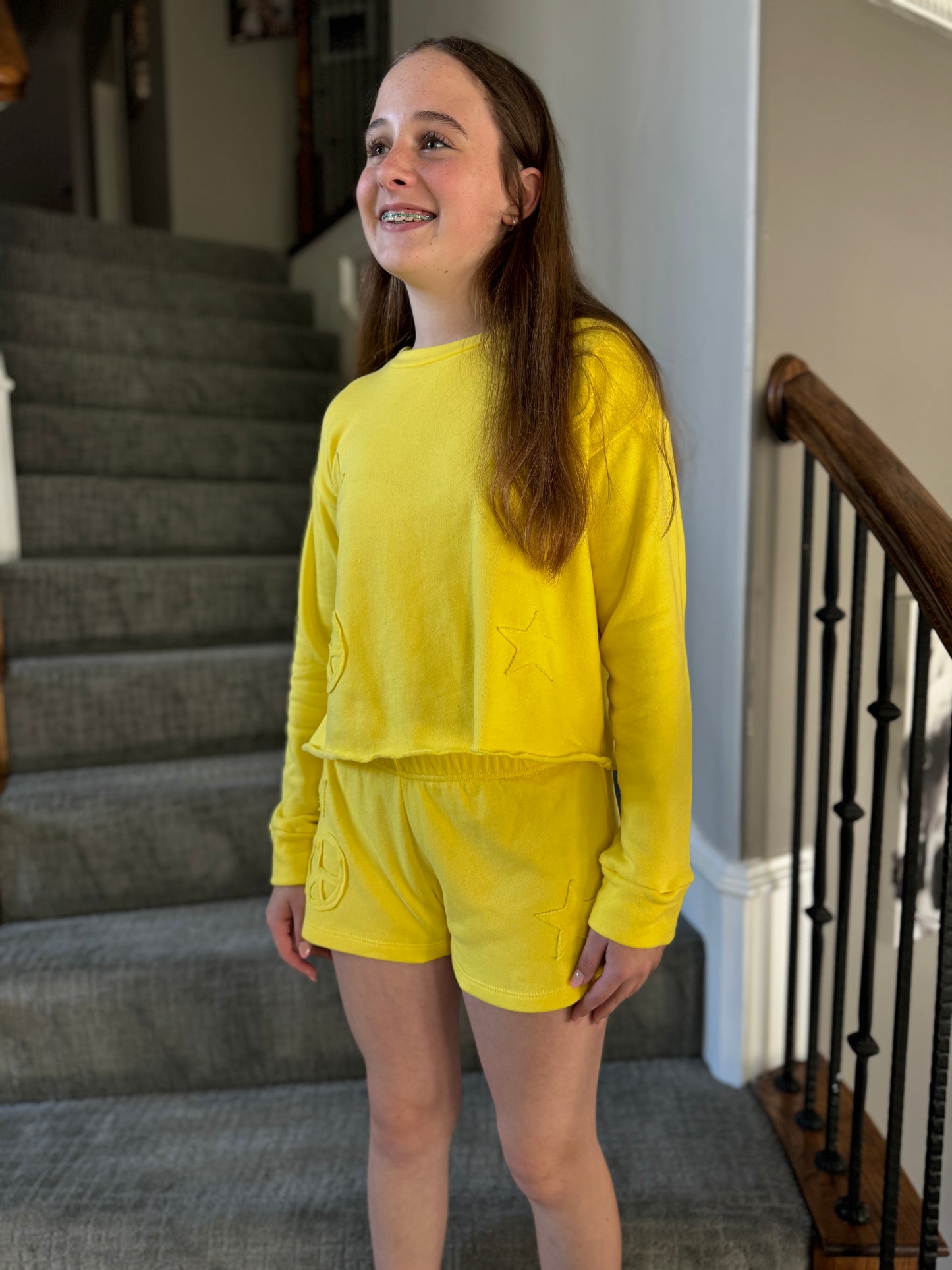 Girls Yellow Fleece Shorts