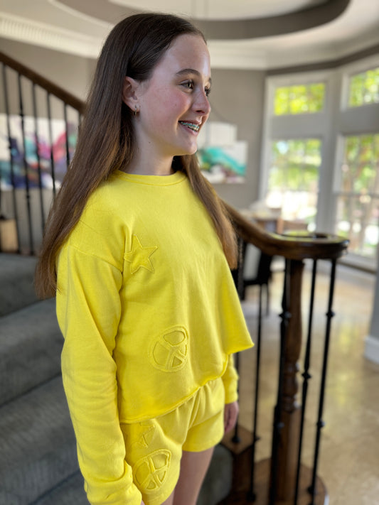 Girls Yellow Cropped Sweatshirt