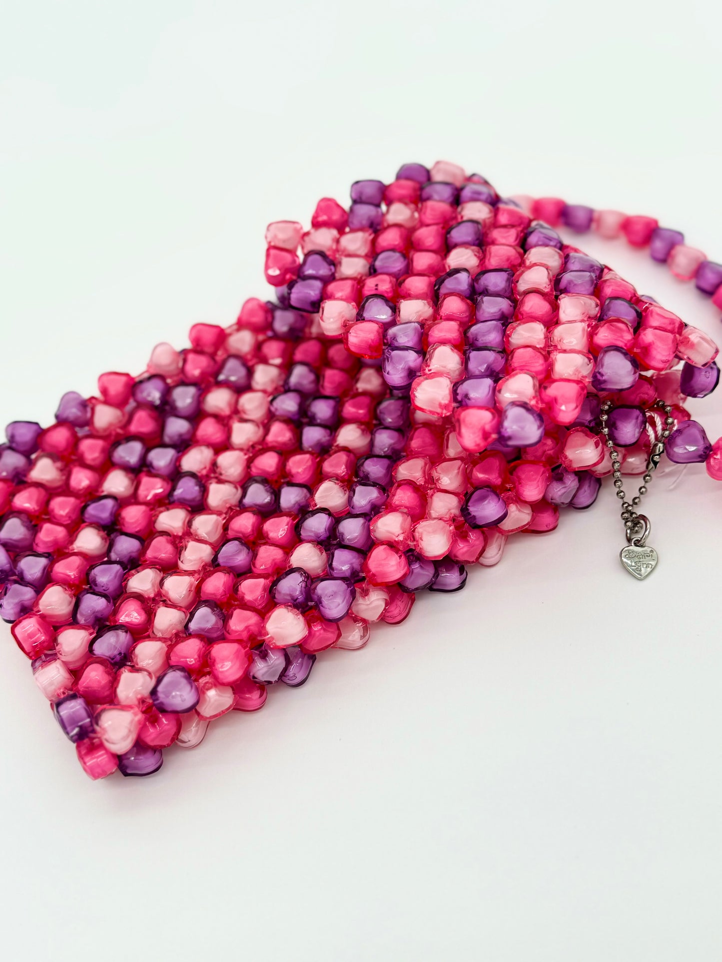 Pink Beaded Heart Phone Bag