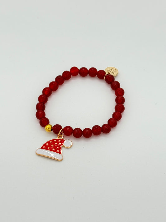 Pulsera con cuentas navideñas: Gorro de Papá Noel