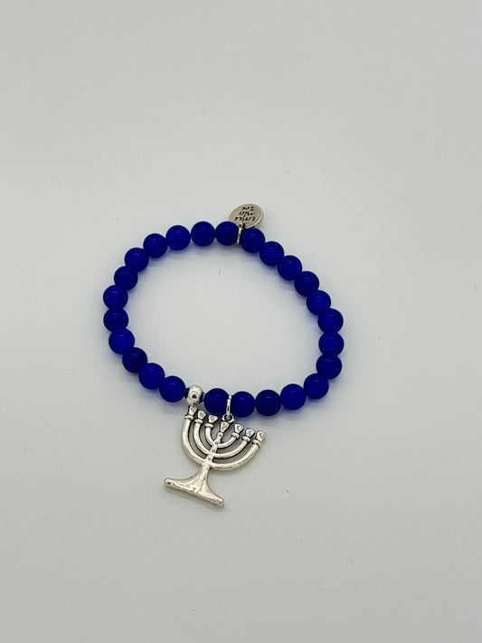 Holiday Blue Beaded Bracelet: Menorah