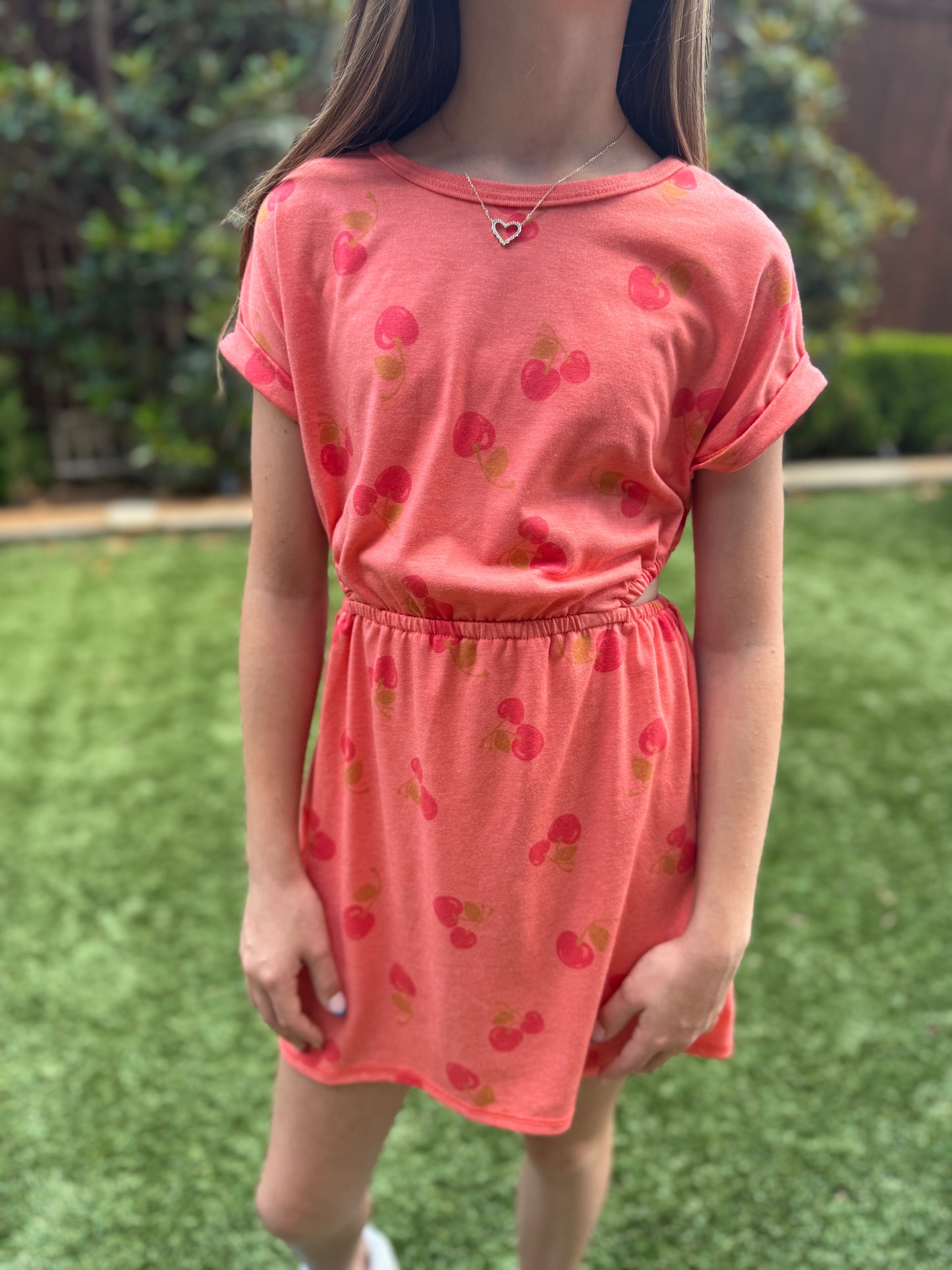 Girls Cherry Dress with Cut-Outs