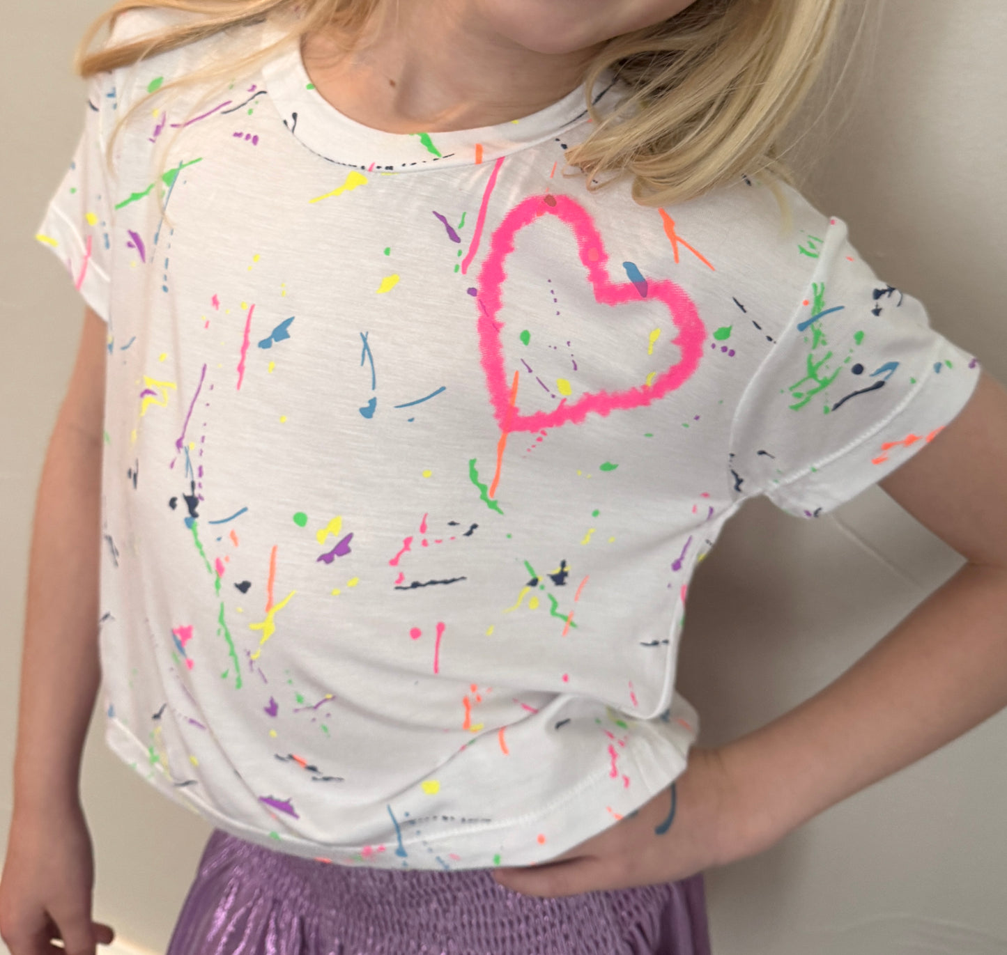 Tween Girls Neon Heart Splatter Tee 💖