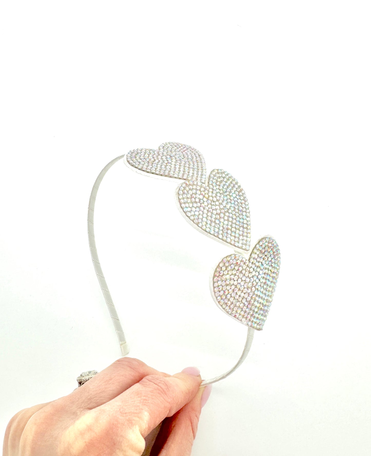 Girls Thin Headband with Crystal Hearts