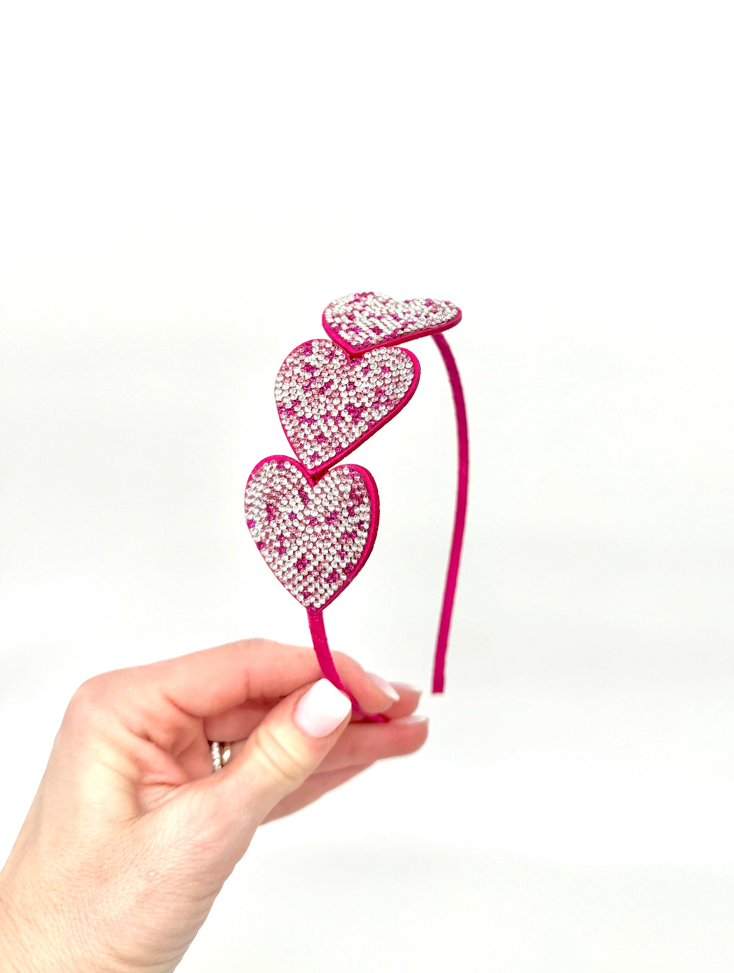 Girls Thin Headband with Crystal Hearts