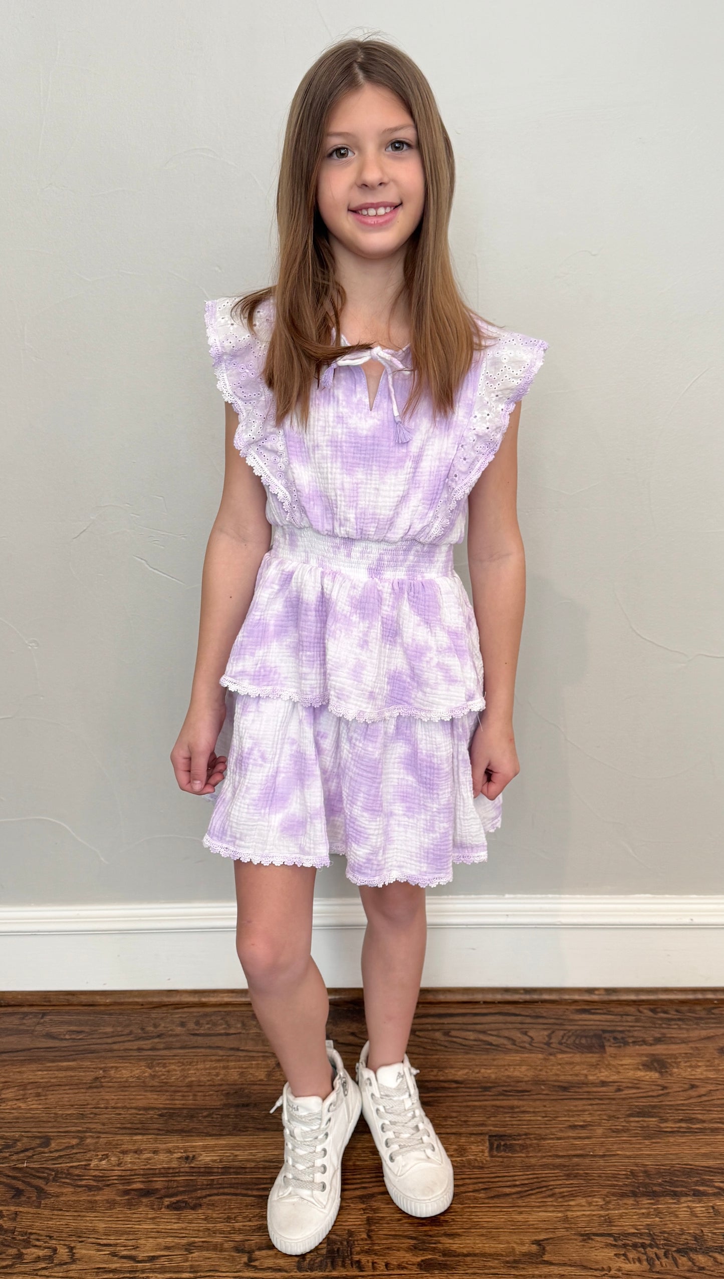 Girls Lavender Tie-Dye Ruffle Dress