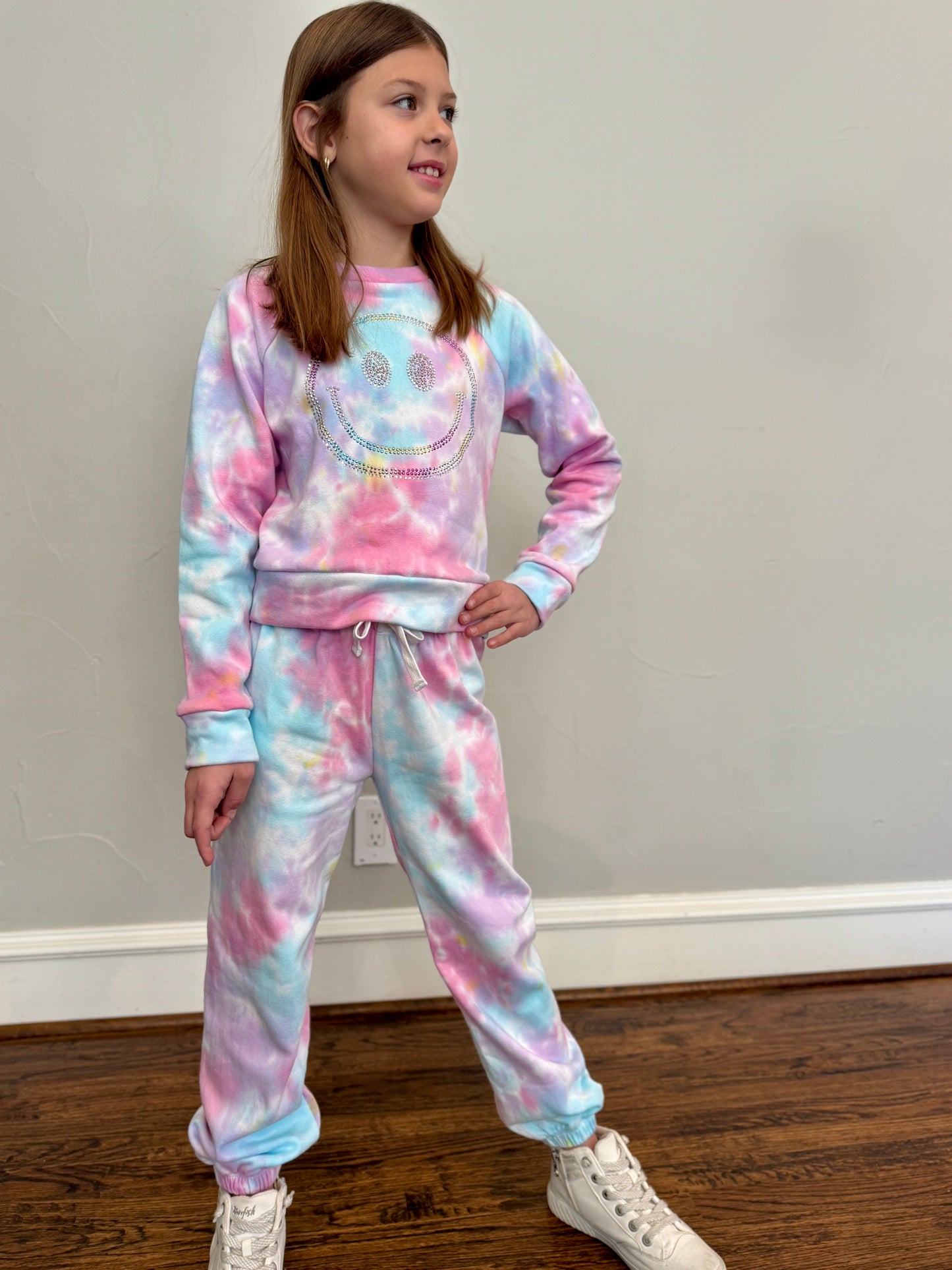 Girls Pastel Tie-Dye Smiley Sweatshirt