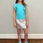 Girls Aqua Blue Flutter Sleeve Top