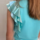 Girls Aqua Blue Flutter Sleeve Top