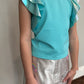 Girls Aqua Blue Flutter Sleeve Top