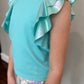 Girls Aqua Blue Flutter Sleeve Top