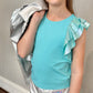 Girls Aqua Blue Flutter Sleeve Top