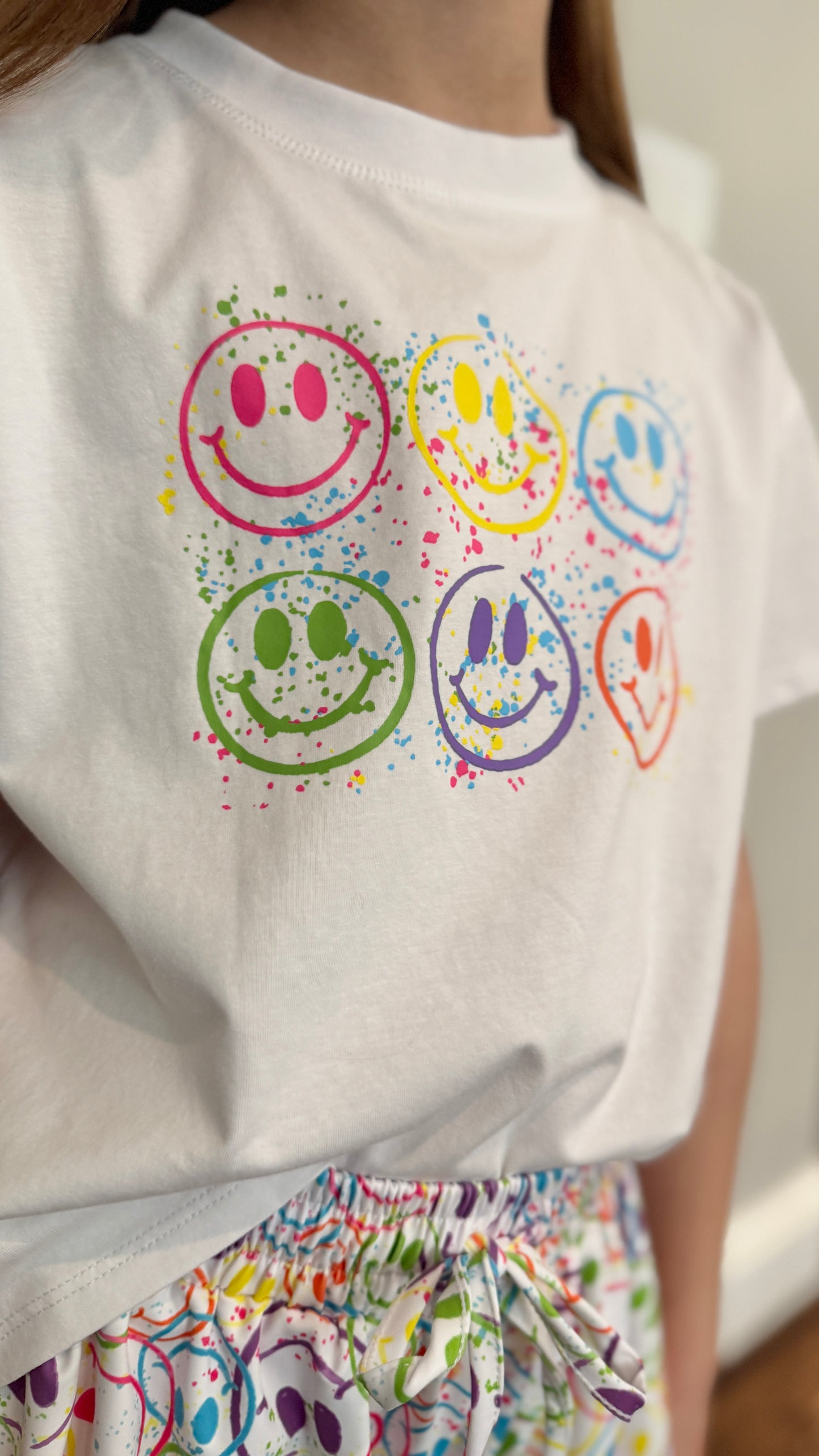 Girls Splatter Paint Smiley Boxy Tee