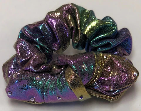 Galaxy Leatherette Scrunchie with Pearls & Crystals