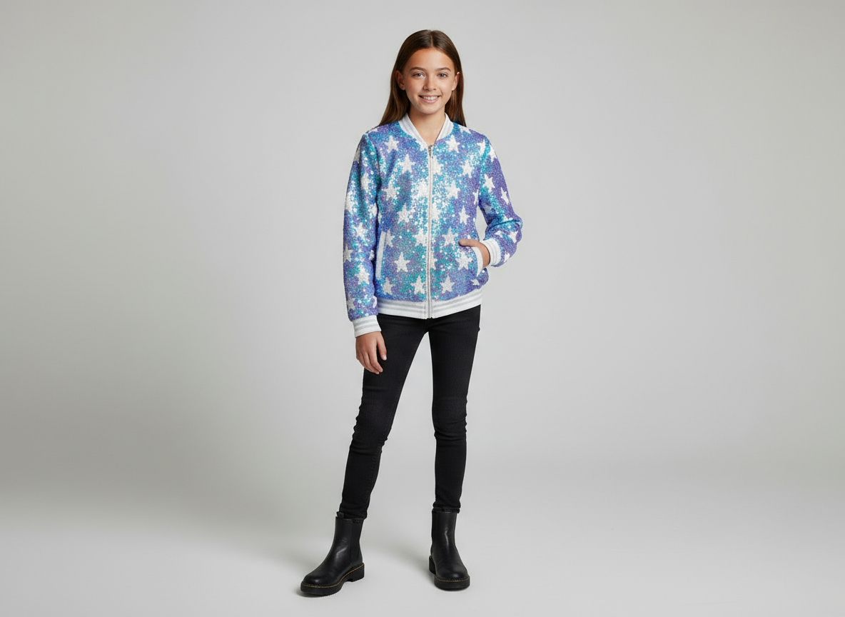 Girls Reversible Sequin Star Bomber Jacket