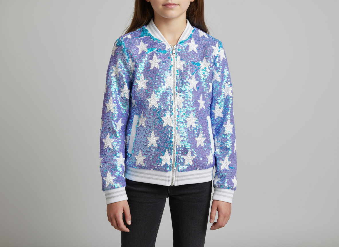 Girls Reversible Sequin Star Bomber Jacket