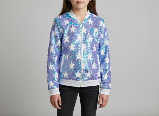 Girls Reversible Sequin Star Bomber Jacket