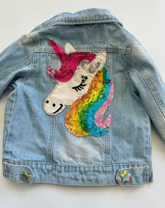 Resale Girls Sequin Unicorn Denim Jacket