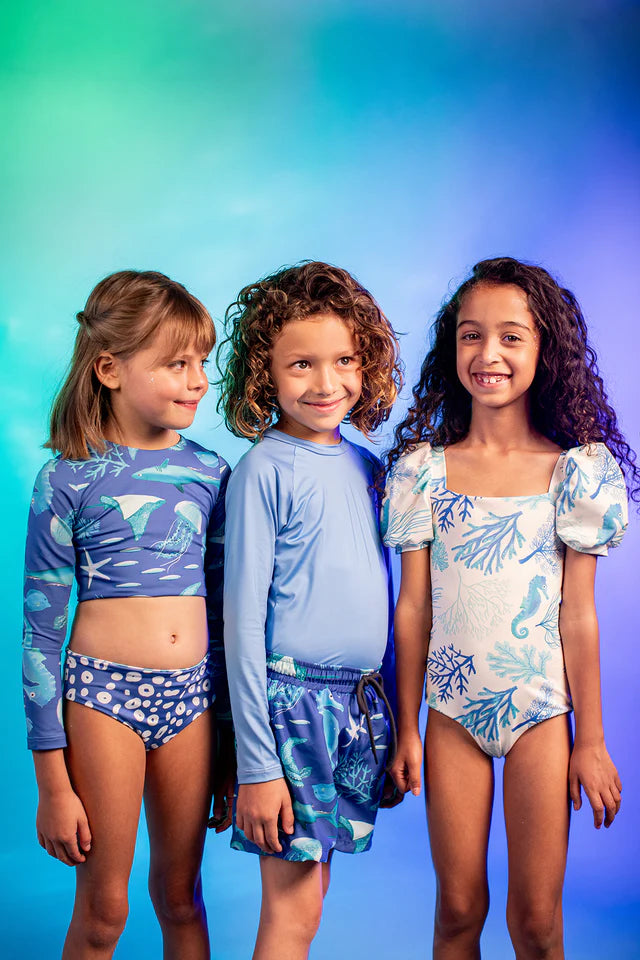 Girls Blue Sea Life Long Sleeve Bikini