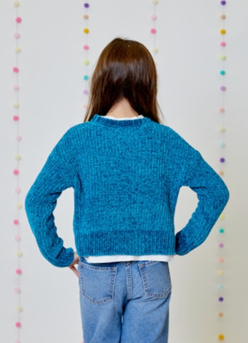 Girls Blue Chenille Sweater