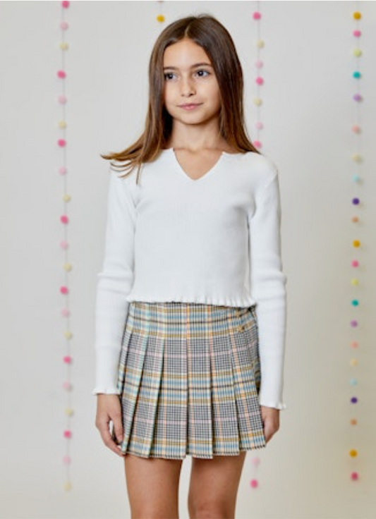 Girls Pleated Plaid Skort